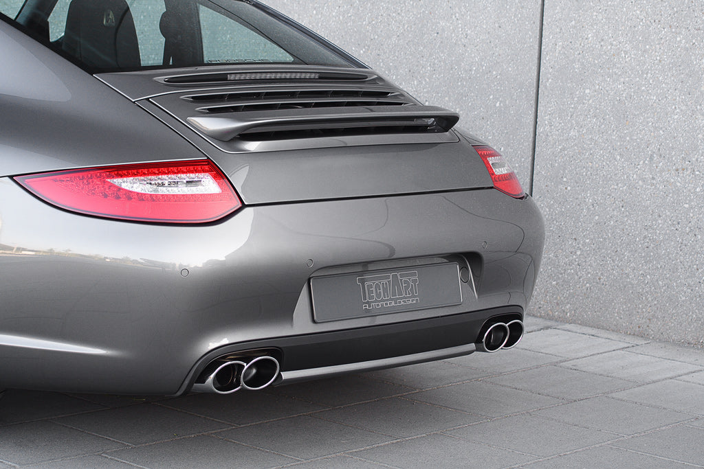TECHART Exhaust Tail Pipes, glossy chrome for 997 Carrera w. Porsche valve exhaust from MY09