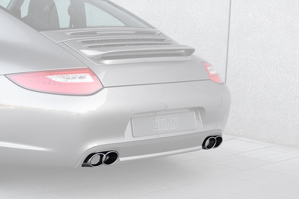 TECHART Exhaust Tail Pipes, glossy chrome for 997 Carrera w. Porsche valve exhaust from MY09