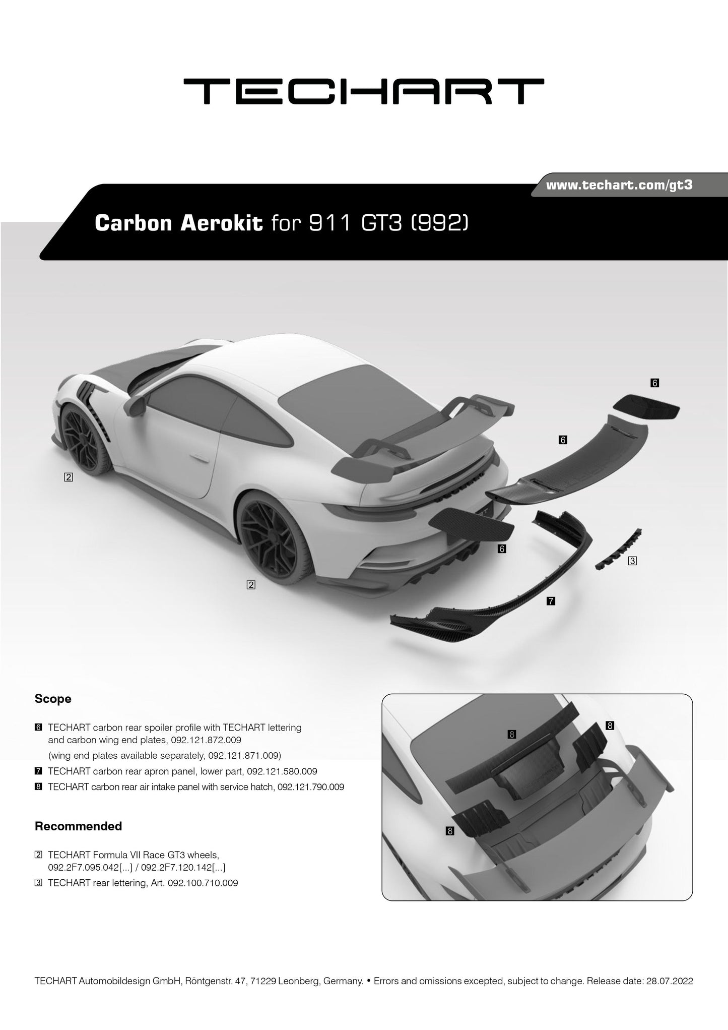 TECHART Rear Spoiler profile w/ Wing End Plates for 992 GT3