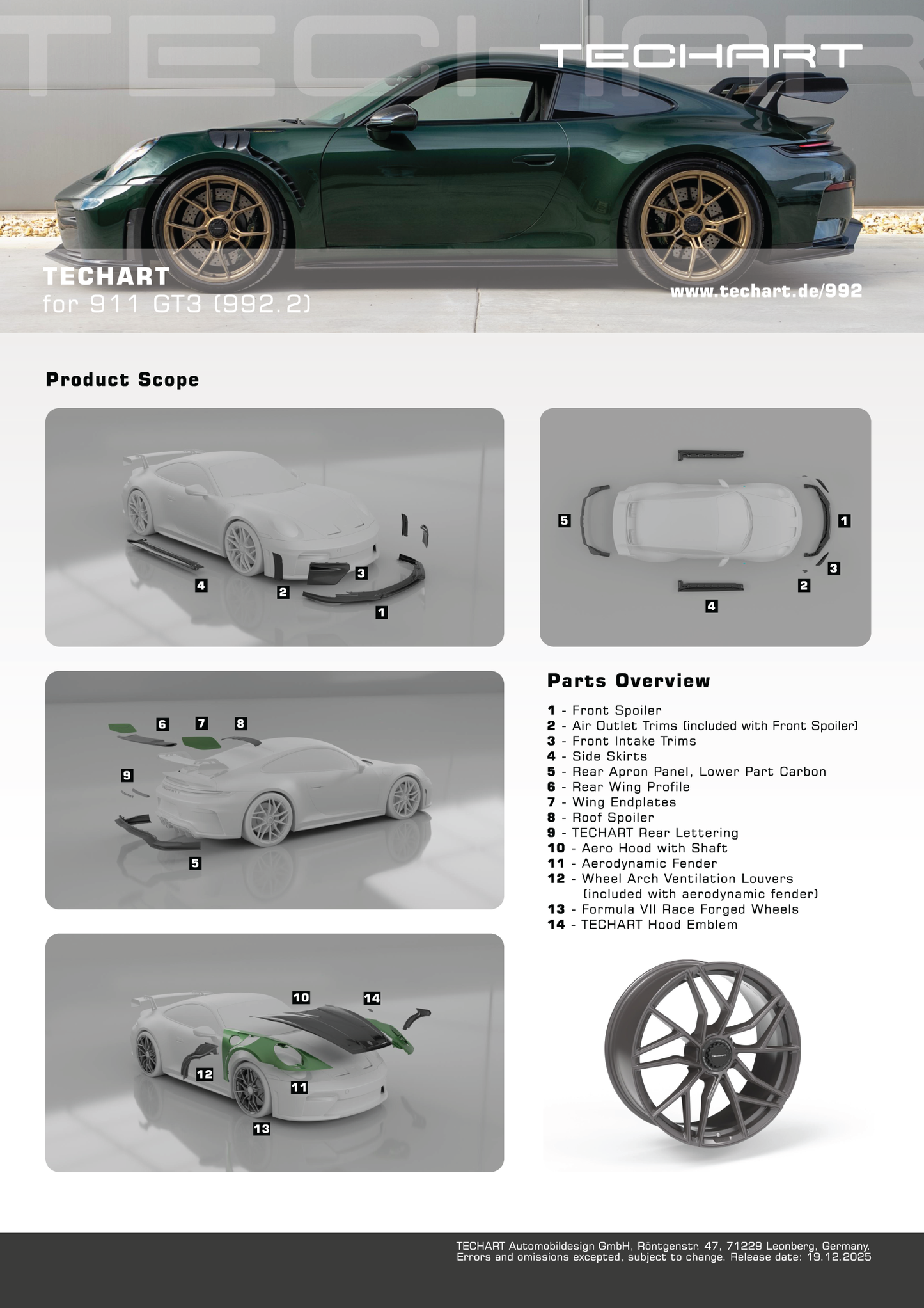 TECHART Carbon Front Spoiler for 992.2 GT3